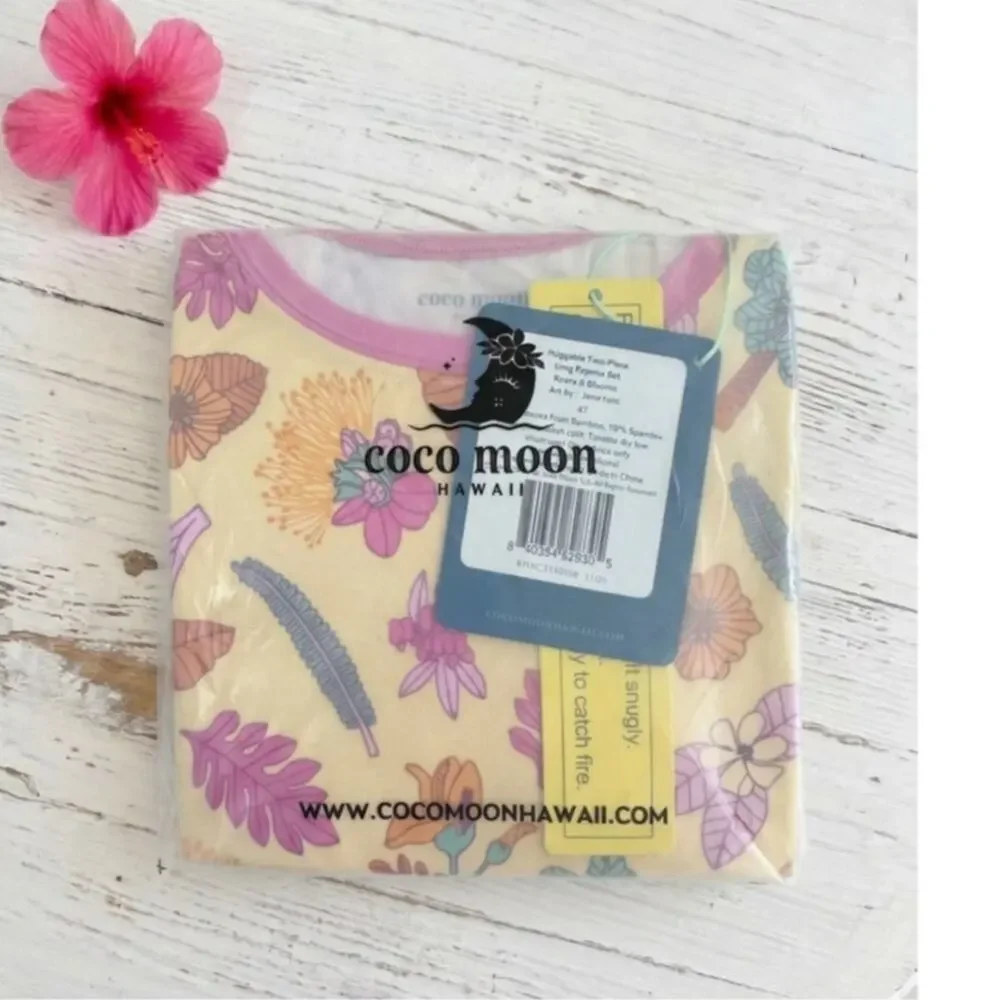 Coco Moon Hawaii Long Bamboo Pajamas Roots Blooms Two Piece Size 4T